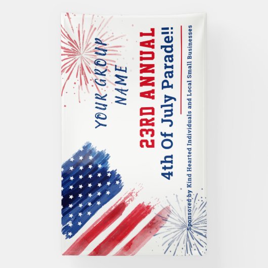 Jaarlijkse Parade 4 juli Rood Wit Blauw Custom Spandoek (Verticaal)