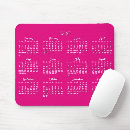 Jaarlijkse Roze 2016 Kalender Muismatten (Met muis)