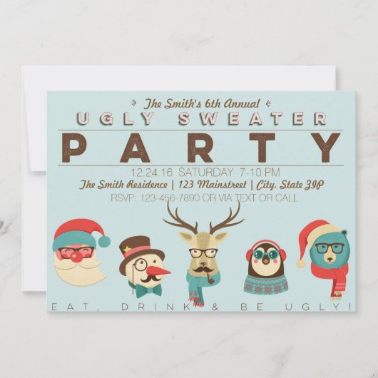 Jaarlijkse Ugly Sweater Party Kaart (Voorkant)