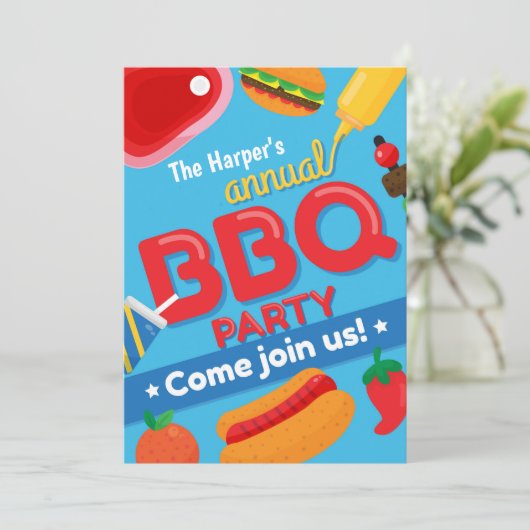 Jaarlijkse uitnodiging van BBQ-partij (Staand voorkant)