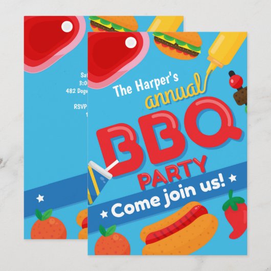 Jaarlijkse uitnodiging van BBQ-partij (Voorkant / Achterkant)