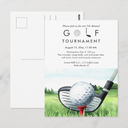 Jaarlijkse uitnodigingskaart voor golftoernooi briefkaart (Voorkant / Achterkant)