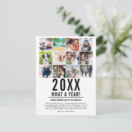 Jaaroverzicht 12 Foto Collage Modern Kerstfeest  Feestdagenkaart (Staand voorkant)