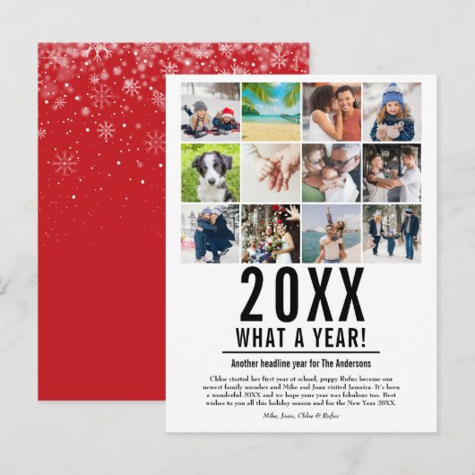 Jaaroverzicht 12 Foto Collage Modern Kerstfeest Feestdagenkaart (Voorkant / Achterkant)