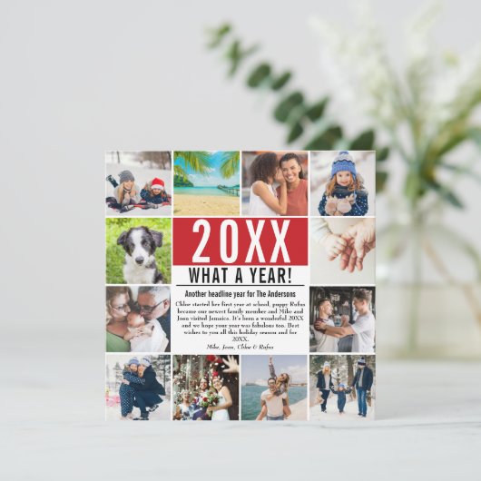 Jaaroverzicht 12 Foto Familie Nieuws Wat een jaar Feestdagenkaart (Staand voorkant)