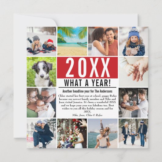 Jaaroverzicht 12 Foto Familie Nieuws Wat een jaar Feestdagenkaart (Voorkant)