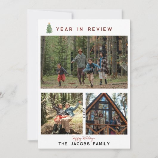 Jaaroverzicht Fotocollage Platte Kerstkaart (Voorkant)
