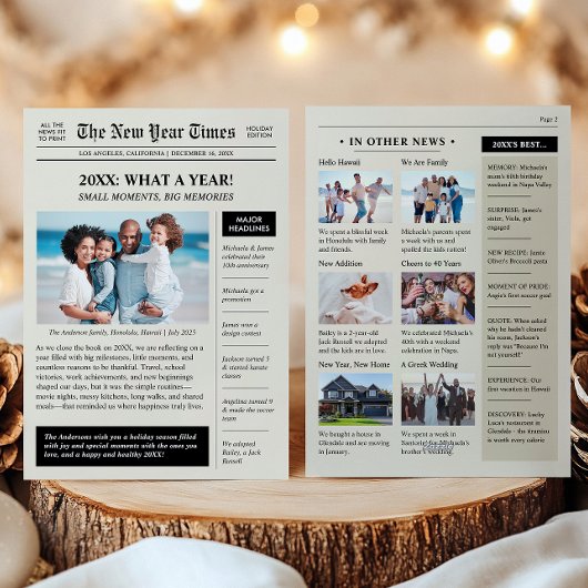 Jaaroverzicht Gelukkig Nieuwjaar Krant Feestdagenkaart