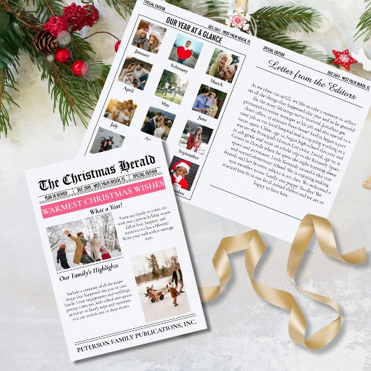 Jaaroverzicht Kerst Krant Multi Foto Feestdagen Kaart