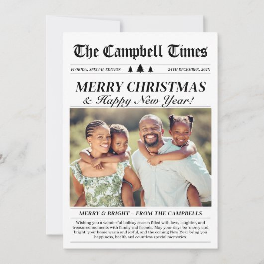 Jaaroverzicht Krant Gelukkig Nieuwjaar 3 Foto Feestdagenkaart (Voorkant)