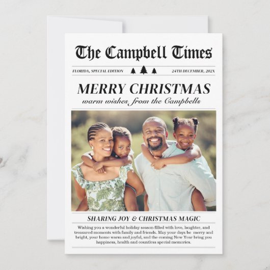 Jaaroverzicht Krant Unieke Kerst 3 Foto Feestdagenkaart (Voorkant)