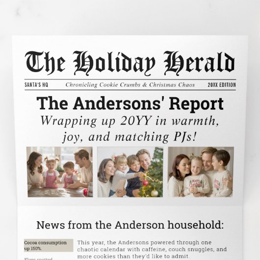 Jaaroverzicht Krantennieuws Familie Foto's Drieluik Wenskaart (Binnenzijde eerst)