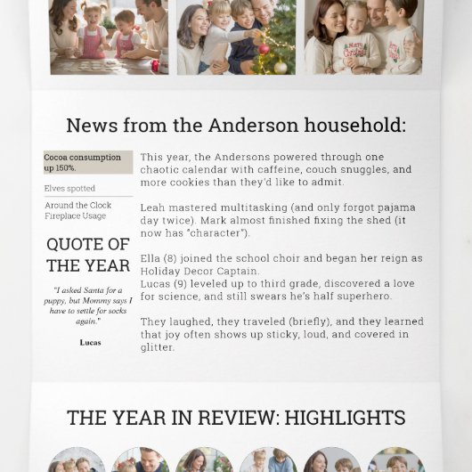 Jaaroverzicht Krantennieuws Familie Foto's Drieluik Wenskaart (Binnenkant midden)