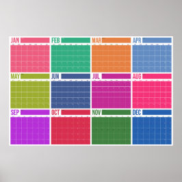 Jaaroverzicht Ongedateerde Kleurrijke Muurkalender Poster