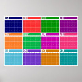 Jaaroverzicht Ongedateerde Kleurrijke Muurkalender Poster