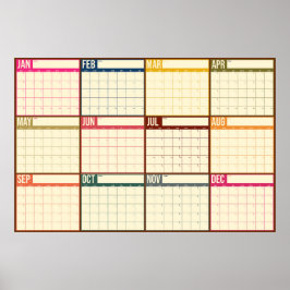 Jaaroverzicht Ongedateerde Vintage Wandkalender Poster