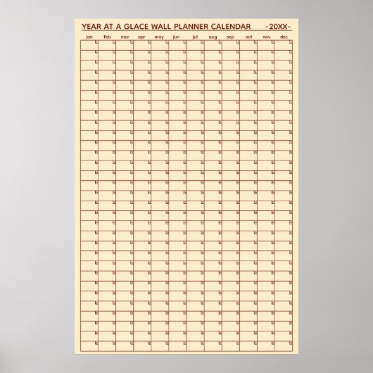 Jaaroverzicht op een muurplannerkalender zonder da poster (Voorkant)