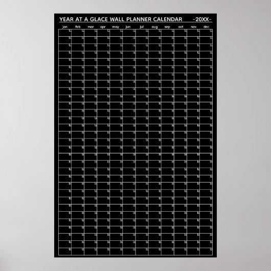 Jaaroverzicht op een muurplannerkalender zonder da poster (Voorkant)