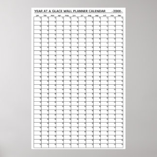 Jaaroverzicht op een muurplannerkalender zonder da poster