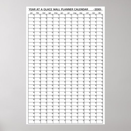 Jaaroverzicht op een muurplannerkalender zonder da poster (Voorkant)