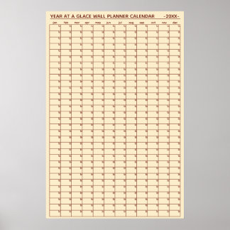 Jaaroverzicht op een muurplannerkalender zonder da poster