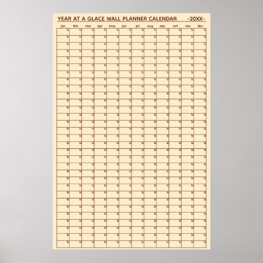 Jaaroverzicht op een muurplannerkalender zonder da poster (Voorkant)