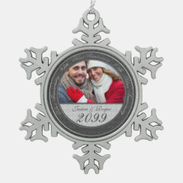Jaarspecifieke Zilverbruiloft Annivesary Foto Tin Sneeuwvlok Ornament