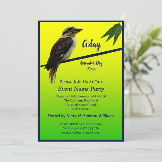 Jaartekst toevoegen, Kookaburra Australisch Feest  Kaart (Staand voorkant)