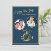 Jaarwisseling Gelukkig Nieuwjaar 2 Foto Klok Kaart (Staand voorkant)