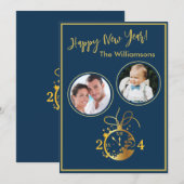 Jaarwisseling Gelukkig Nieuwjaar 2 Foto Klok Kaart (Voorkant / Achterkant)
