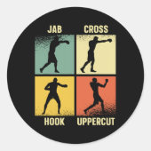 Jab Cross Hook Uppercut – Boxing Moves Graphic Gra Ronde Sticker (Voorkant)