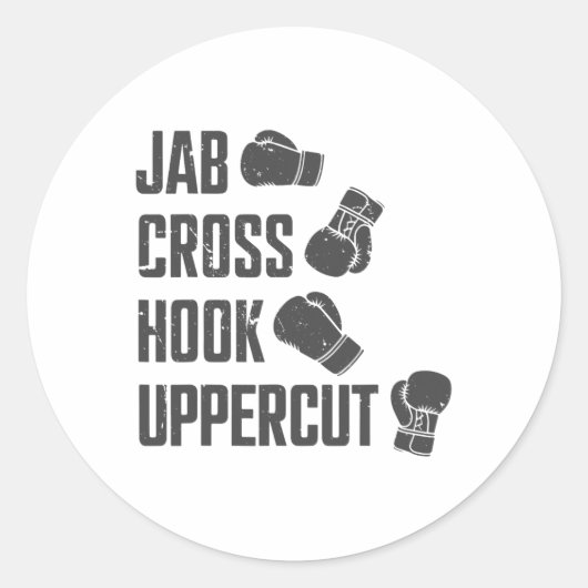 Jab Cross Hook Uppercut Grappige Bokstrainer Train Ronde Sticker (Voorkant)