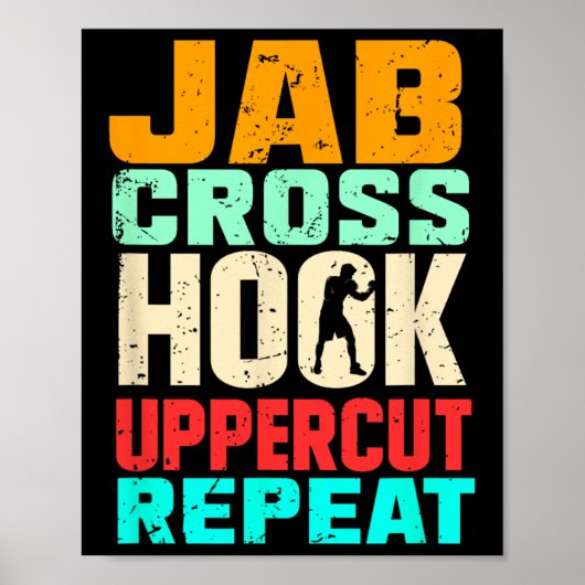 Jab Cross Hook Uppercut Herhaal Retro Kickboxing M Poster (Voorkant)