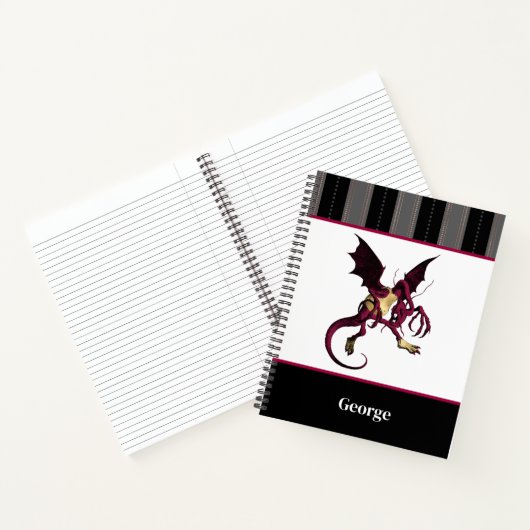 Jabberwocky Dragon met monogram en zwarte strepen Notitieboek (Binnen)