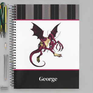 Jabberwocky Dragon met monogram en zwarte strepen Notitieboek