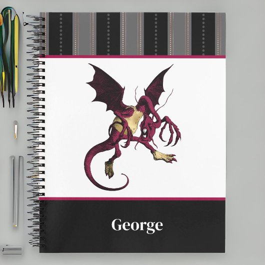 Jabberwocky Dragon met monogram en zwarte strepen Notitieboek