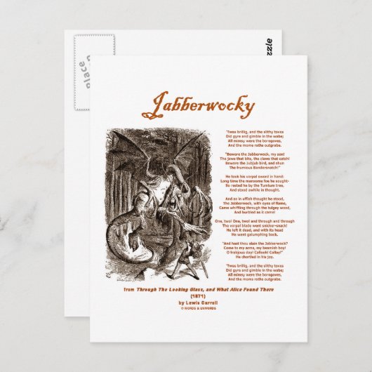 Jabberwocky Poem van Lewis Carroll (Zwarte Adder) Briefkaart (Voorkant / Achterkant)