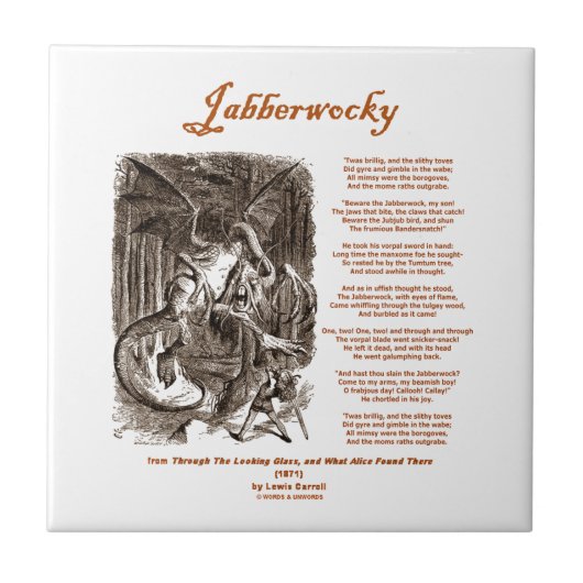 Jabberwocky Poem van Lewis Carroll (Zwarte Adder) Tegeltje (Voorkant)