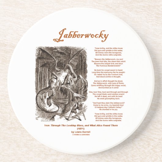 Jabberwocky Poem van Lewis Carroll (Zwarte Adder) Zandsteen Onderzetter (Voorkant)