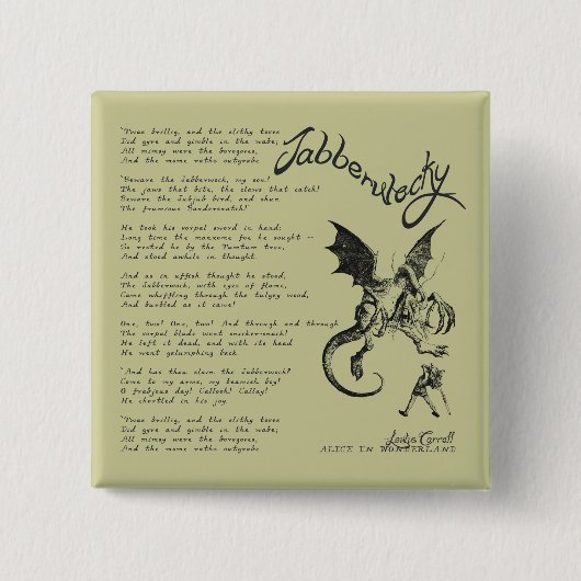 Jabberwocky Poem Vierkante Button 5,1 Cm (Voorkant)