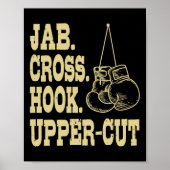 Jabs. Kruis. Hook. Boxing-trainer bovenaan Poster (Voorkant)