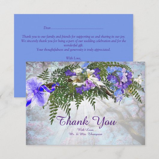 Jacaranda Bloesems & Lelie Boeket Bedankkaart (Voorkant / Achterkant)