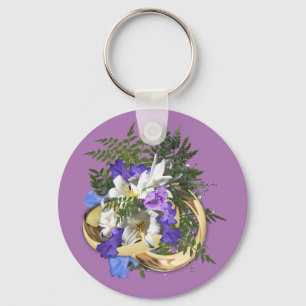 Jacaranda Blooms en Lily Bouquet gouden ringen Sleutelhanger