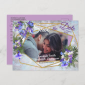 Jacaranda Blooms en Lily Bouquet redden de Dates Aankondigingskaart (Voorkant / Achterkant)