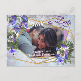 Jacaranda Blooms en Lily Bouquet redden de Dates Aankondigingskaart