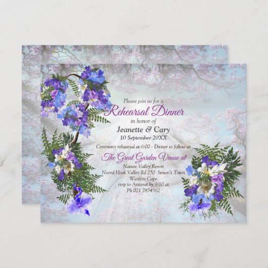 Jacaranda Blooms en Lily Bouquet Theme Kaart (Voorkant / Achterkant)
