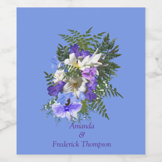 Jacaranda Blooms en Lily Bouquet Wijn Etiket (Enkel label)