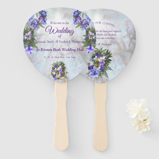 Jacaranda Blooms & Lily boeketfans Handwaaier (Voorkant en achterkant)