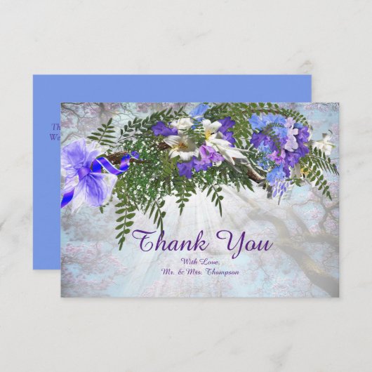 Jacaranda Blooms & Lily Bouquet bedankkaart (Voorkant / Achterkant)