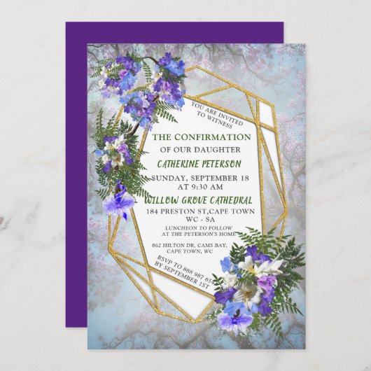 Jacaranda Blooms & Lily Bouquet Bevestiging Kaart (Voorkant / Achterkant)